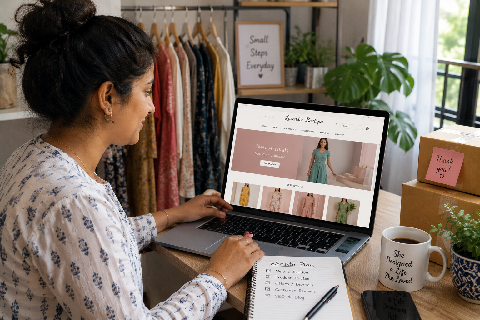 Woman entrepreneur running a home-based business